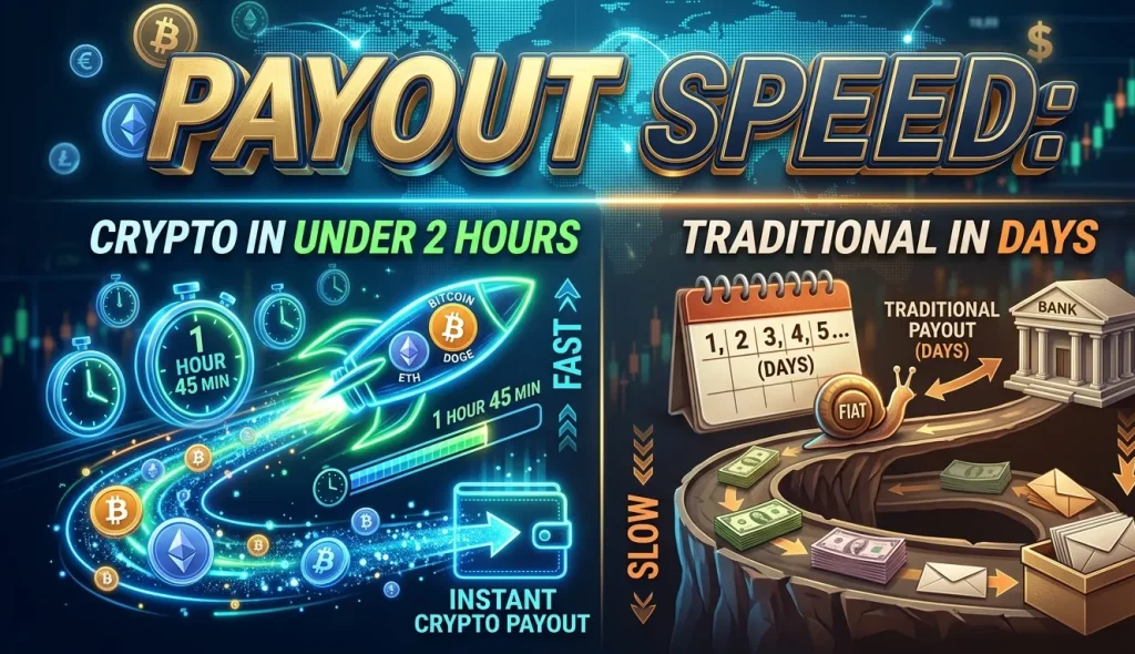 Payout Speed Crypto in Under 2 Hours, Traditional in Days.